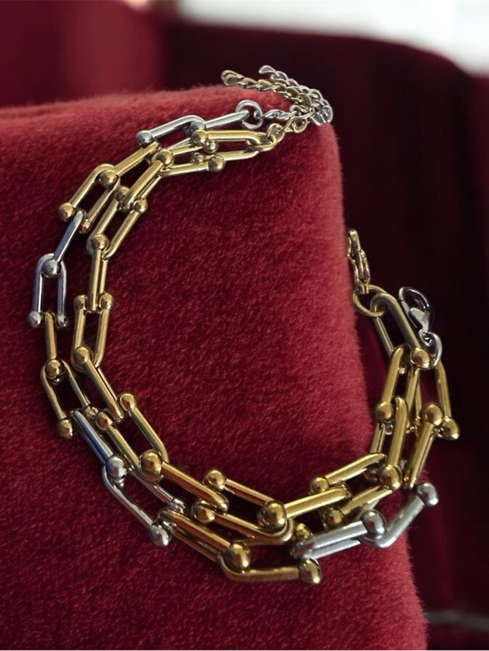 18K gold-plated stainless steel hardware chain U  link Bracelet set of 2